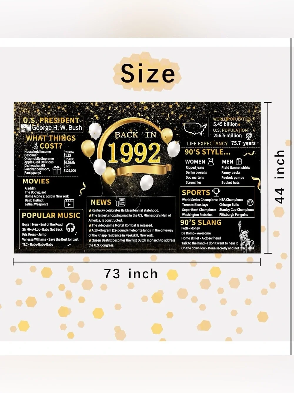 Birthday Decorations Black Gold Back In 1992 Birthday Banner Party Supplies.